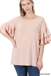 Dust Blush Ruffle Sleeve Top