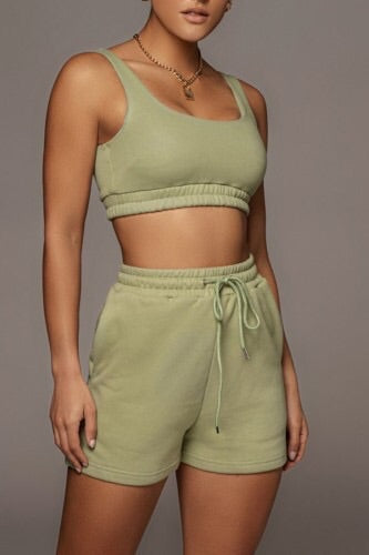 Green Sweatpants Shorts Set