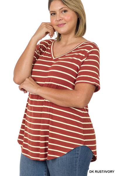 Plus Vneck Rust Stripe Top