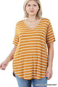 Plus Vneck Mustard Stripe Top