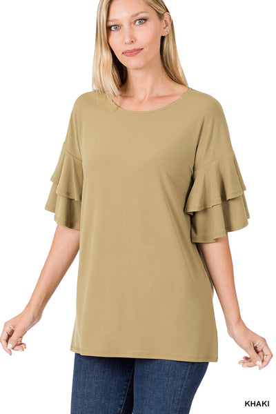 Tan Ruffle Sleeve Top